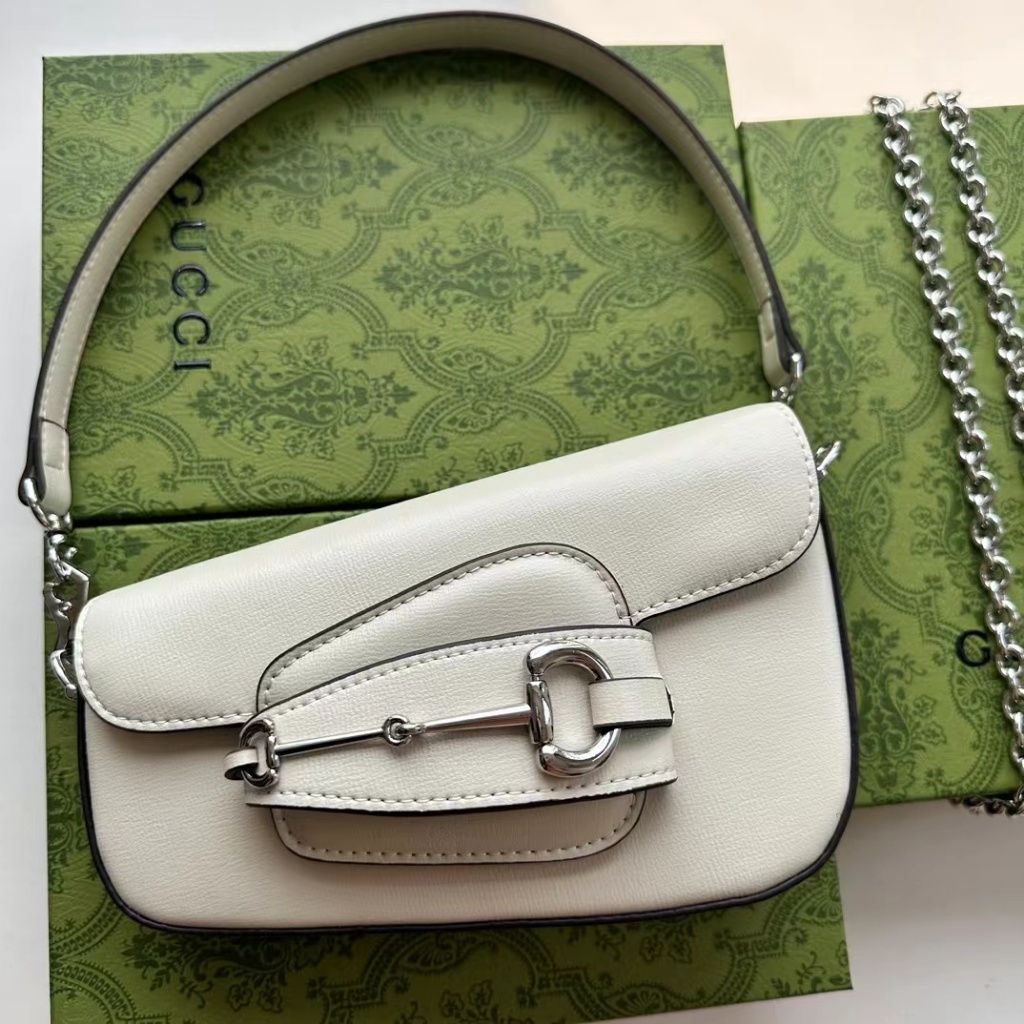 【 Box 】 Gucci กระเป๋าถือ ลายม้า 100% 1955 Series สําหรับผู้หญิง 774209 กระเป๋าสะพายไหล่ ขนาดเล็ก สีขาว