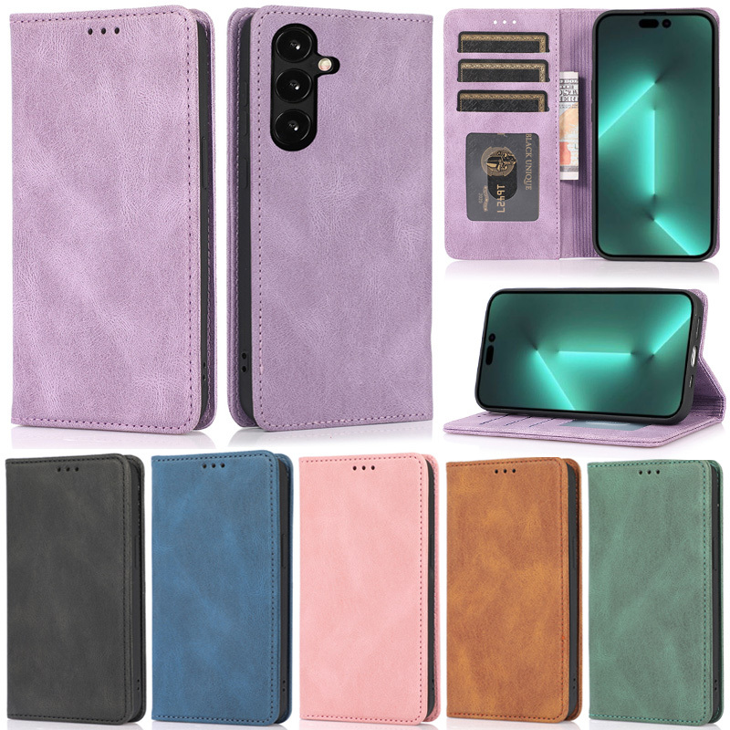 SAMSUNG MatteปลอกสําหรับSamsung Galaxy S25 FE A15 A54 A34 A25 A24 A14 A13 A12 A53 A33 A52 A72 A52S A22 5G A72 A22 4G Retroแม่เหล็กล็อคกรณีหนังPU