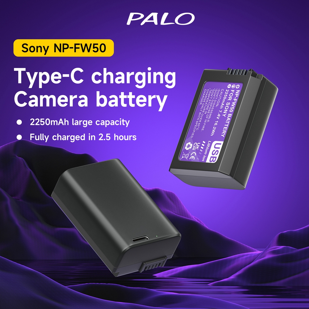 Palo แบตเตอรี่กล้อง NP-FW50 2250mAh ชาร์จ USB สําหรับ Sony A5000 A6000 A6400 A7 A7R A7S A7ii ZV-E10 NEX 3 5 6 7