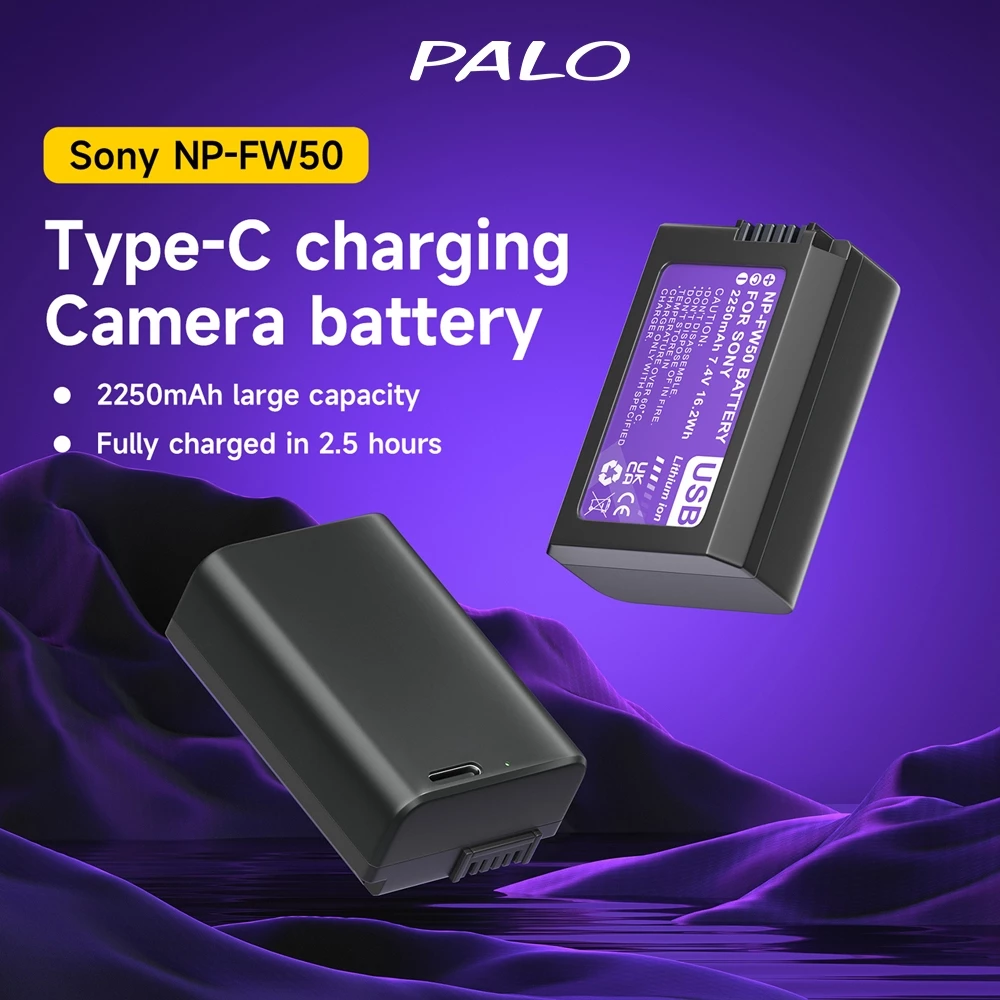 Palo แบตเตอรี่กล้อง NP-FW50 2250mAh ชาร์จ USB สําหรับ Sony A5000 A6000 A6400 A7 A7R A7S A7ii ZV-E10 NEX 3 5 6 7