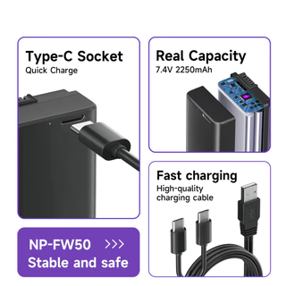 Palo แบตเตอรี่กล้อง NP-FW50 2250mAh ชาร์จ USB สําหรับ Sony A5000 A6000 A6400 A7 A7R A7S A7ii ZV-E10 NEX 3 5 6 7