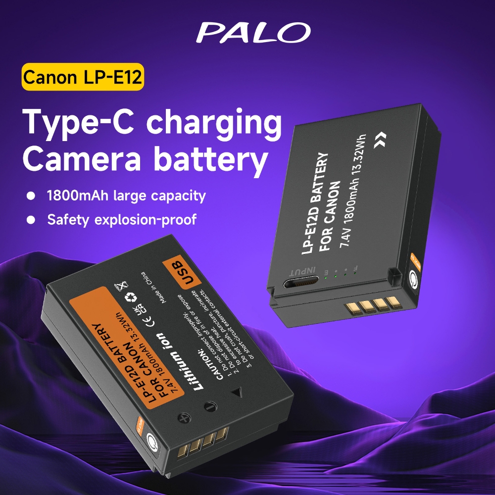 Palo แบตเตอรี่กล้อง LP-E12 1800mAh ชาร์จ USB สําหรับ Canon EOS M2 M10 M50 M100 M200 100D M50 Mark II