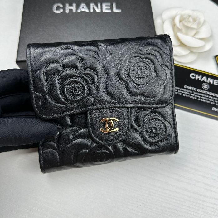 กระเป๋าสตางค์ Chanel หนังวัวแท้ แบบพับได้ อเนกประสงค์ ของแท้ สําหรับผู้หญิง
