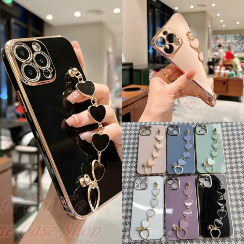 เคส iPhone 15 14 13 12 11 Pro Max X XR XS Max 8 7 + Plus SE 2020 iPhone15 iPhone14 iPhone13 iPhone12 iPhone11 ProMax iPhone8 8Plus iPhone7 7Plus Plating Protect Camera Love Bracelet Soft Case