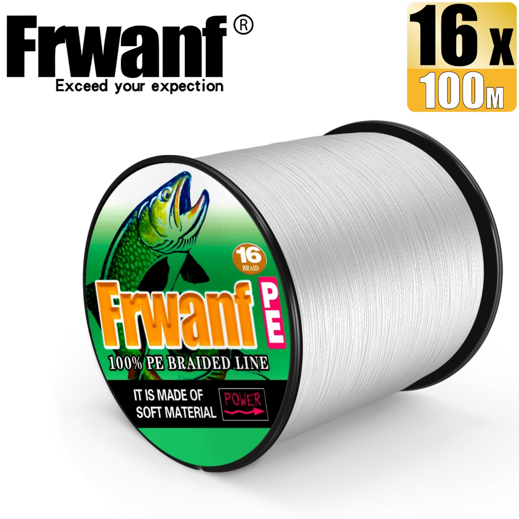 Frwanf สายเอ็นตกปลา PE แบบถัก 100 ม. 16 เส้น X16 20-500LB ทุกขนาด สีขาว