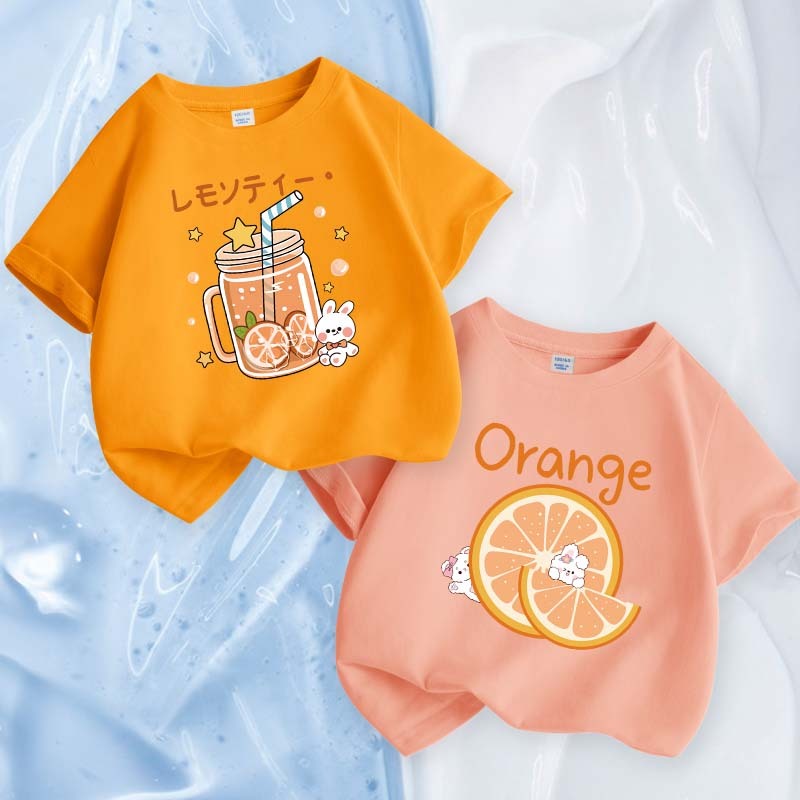 เสื้อยืดแขนสั้น ผ้าฝ้ายแท้ พิมพ์ลายการ์ตูนตัวอักษรน่ารัก แฟชั่นสําหรับเด็กผู้หญิง [110 ซม. - 160 ซม.]