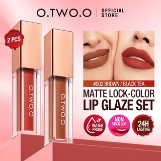 O.TWO.O Lip Makeup Set 2pcs Lip Tint Kissproof Matte Waterproof Long Lasting Liquid Lipstick Cosmetic