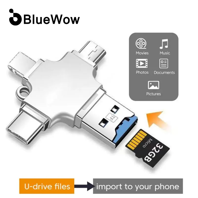 Bluewow 4-in-1 OTG แฟลชไดรฟ์ สําหรับโทรศัพท์มือถือ Android และ PC Type-C USB 3-in-1