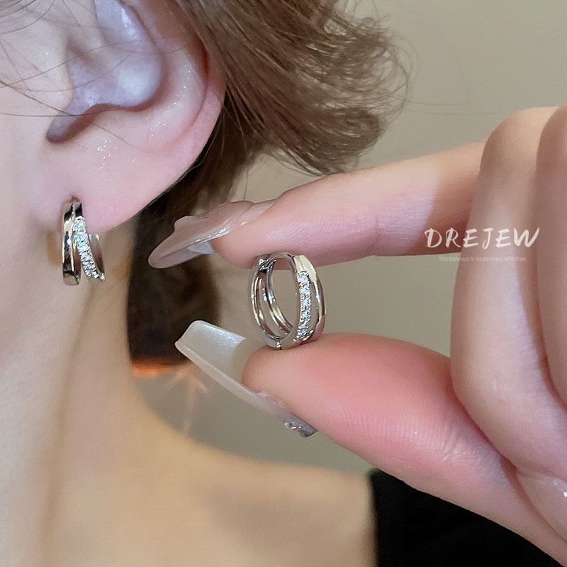 DREJEW เกาหลี ทรงกลม หลายชั้น เพทาย ต่างหู ที่เรียบง่าย และระดับไฮเอนด์ เรขาคณิต ต่างหูเฉพาะ แฟชั่น สไตล์หรูหรา ใหม่ ต่างหู ไฮโปอัลเลอร์จีนิก