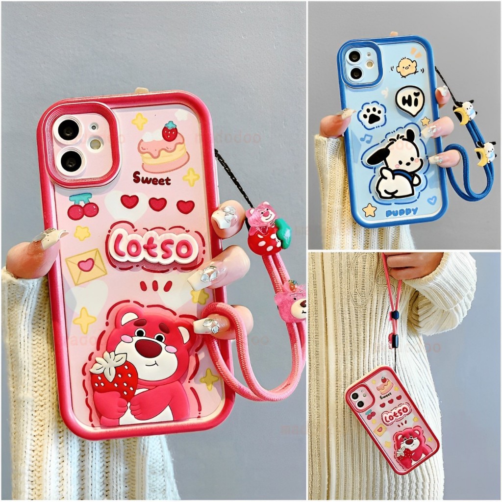เคส Cute Lanyard for iPhone 16 15 14 Plus 13 Pro Max 12 11 ProMax Mini X Xs Xr 6 6s 7 8 Plus 6+ 6s+ 