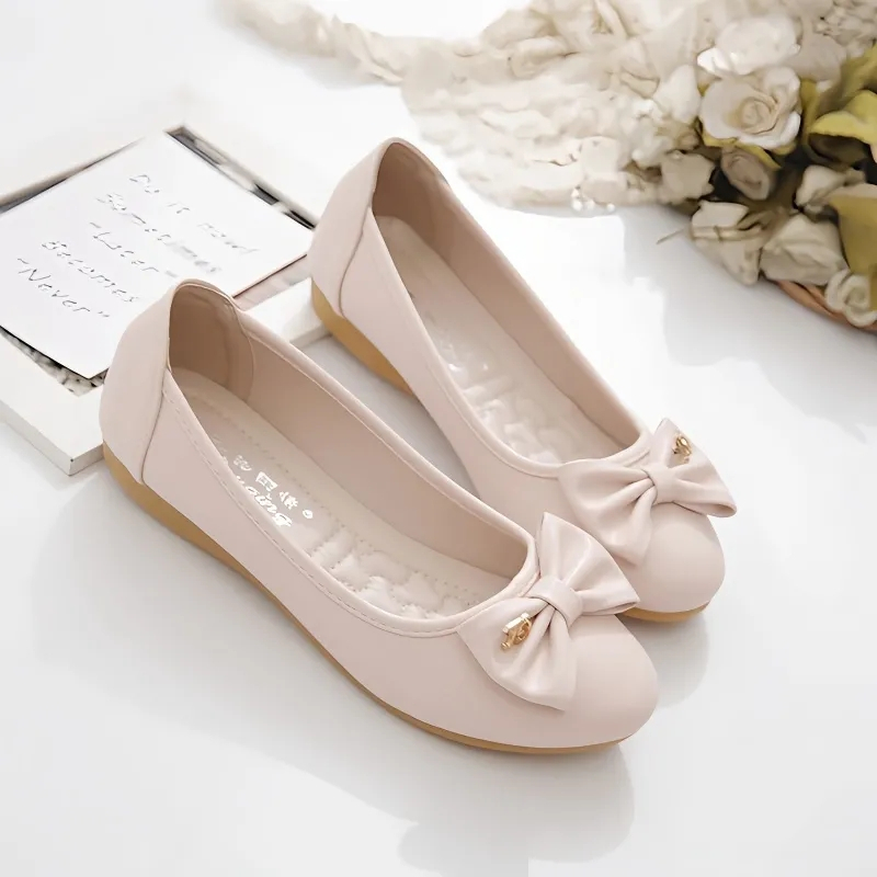Sweetc รองเท้าส้นแบนกันลื่นแฟชั่นสตรี Bow Soft-soled สวมใส่สบาย