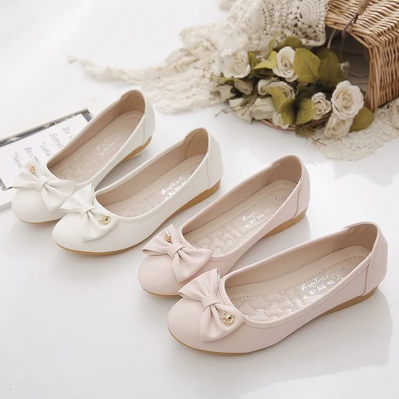 Sweetc รองเท้าส้นแบนกันลื่นแฟชั่นสตรี Bow Soft-soled สวมใส่สบาย