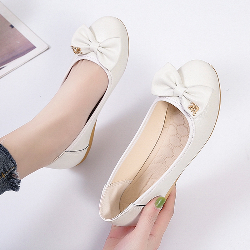 Sweetc รองเท้าส้นแบนกันลื่นแฟชั่นสตรี Bow Soft-soled สวมใส่สบาย