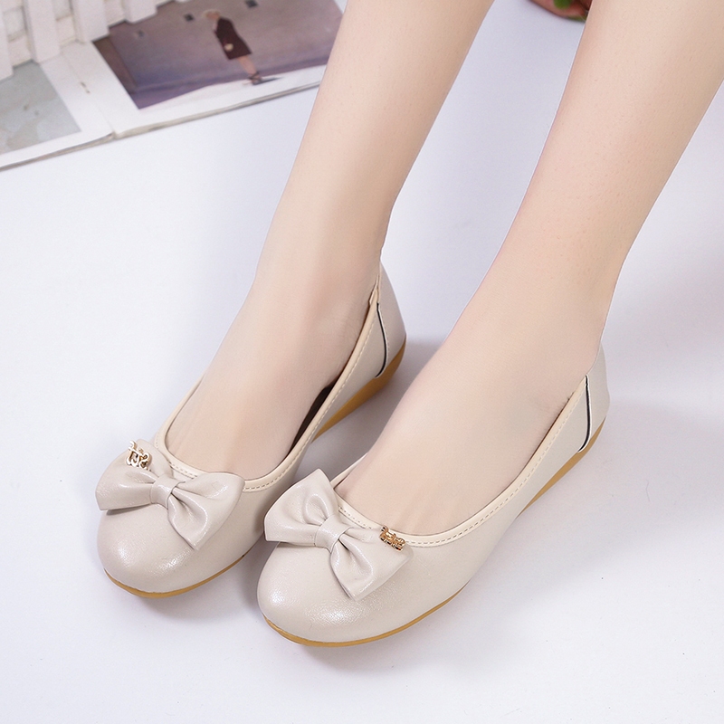 Sweetc รองเท้าส้นแบนกันลื่นแฟชั่นสตรี Bow Soft-soled สวมใส่สบาย