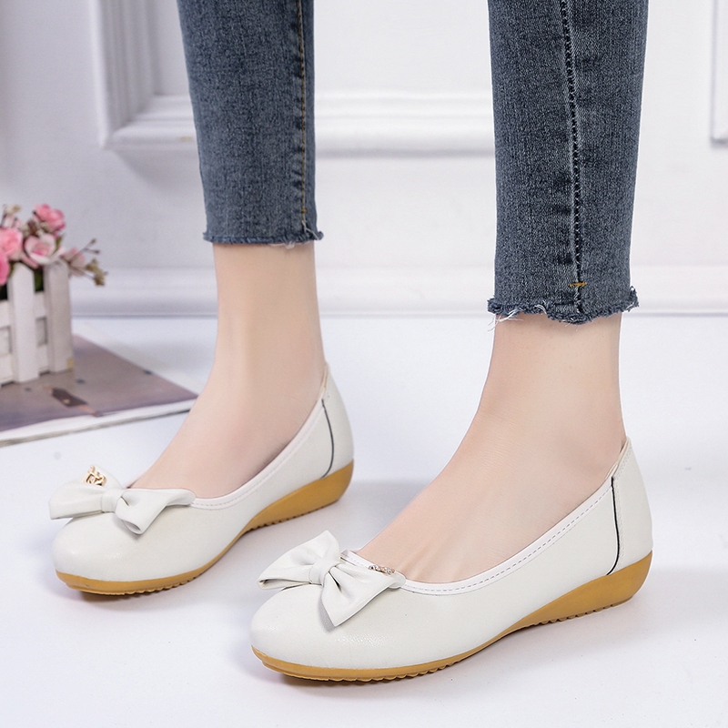 Sweetc รองเท้าส้นแบนกันลื่นแฟชั่นสตรี Bow Soft-soled สวมใส่สบาย