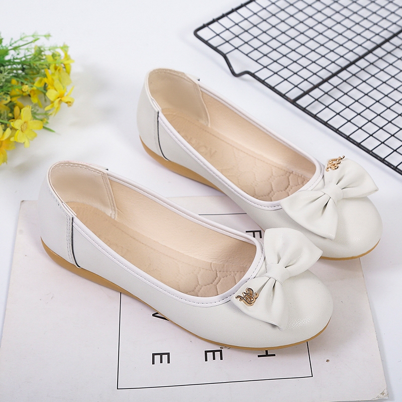 Sweetc รองเท้าส้นแบนกันลื่นแฟชั่นสตรี Bow Soft-soled สวมใส่สบาย
