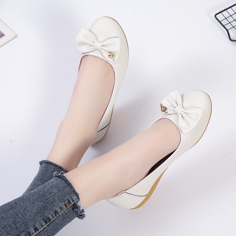 Sweetc รองเท้าส้นแบนกันลื่นแฟชั่นสตรี Bow Soft-soled สวมใส่สบาย