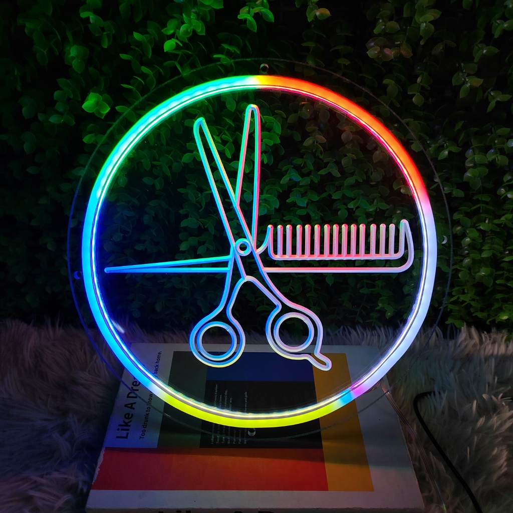 กรรไกรตัดผมนีออน led 3D พร้อมสวิตช์หรี่แสงได้ สีสันสดใส สําหรับร้านตัดผม