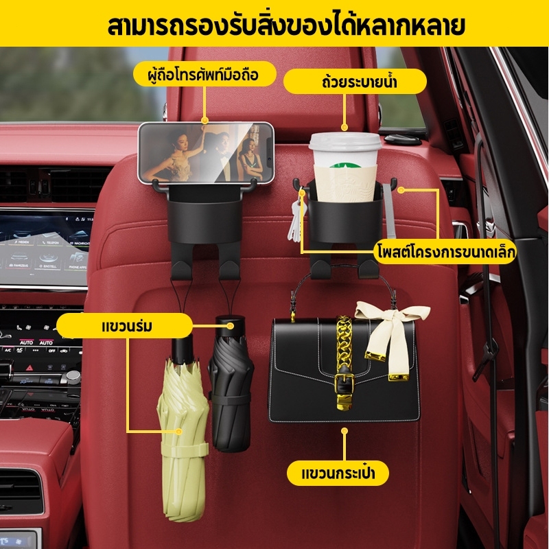 ที่วางแก้ว อเนกประสงค์ ติดเบาะหลังรถ ตะขอแขวน ขนาดใหญ่ และทนทาน สําหรับแขวนแก้ว และเครื่องดื่มในรถ - รูปที่ 2