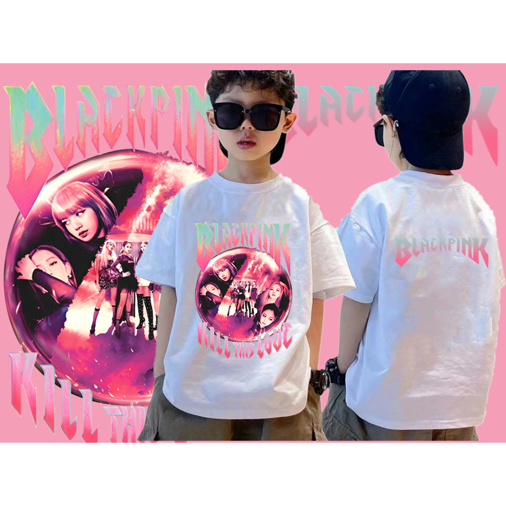 BLACKPINK เด็กคอกลมพรีเมี่ยมเสื้อยืดเกาหลี blackpink เสื้อยืด kpop k-pop lalisa เสื้อยืด
