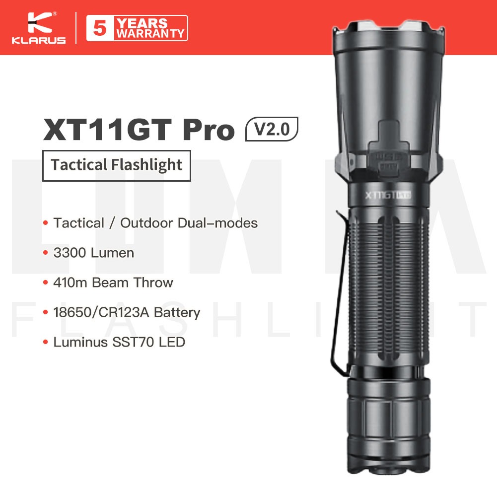 Klarus XT11GT PRO V2.0 Dual-mode กลางแจ้ง/ยุทธวิธีไฟฉาย Striking Bezel, 3300 Lumens 410m Beam Throw,