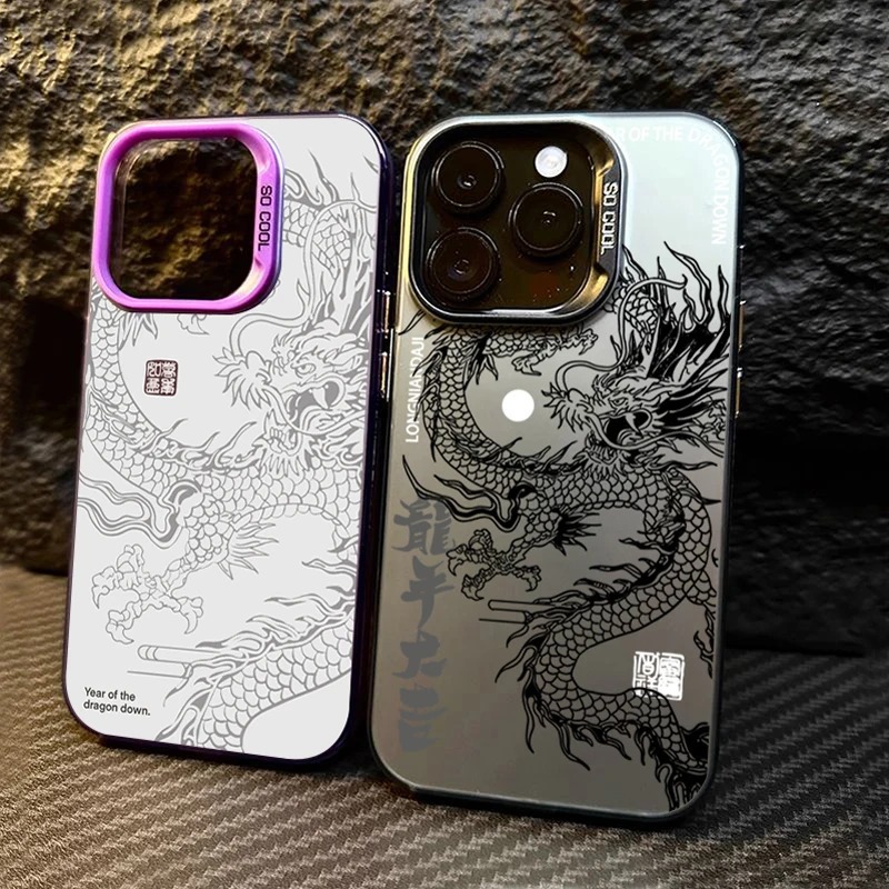 เคสโทรศัพท์มือถือแบบแข็ง ผิวด้าน กันกระแทก ลายมังกร สีพื้น หรูหรา สําหรับ iPhone 15 14 13 12 11 Pro Max X XR XS Max 7 8 Plus SE2