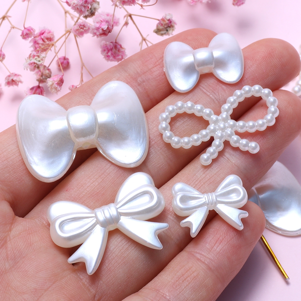 ลูกปัดไข่มุกเทียม โบว์ อะคริลิค สําหรับทําเครื่องประดับ แฮนด์เมด DIY 10 ชิ้น
