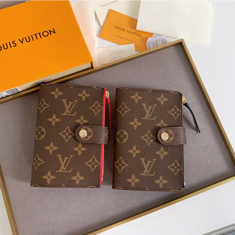 Lv/louis Vuitton ใหม่ กระเป๋าสตางค์ หนังวัวแท้ ใบสั้น สําหรับผู้หญิง M58019