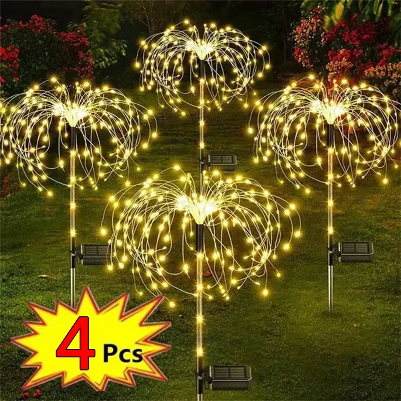 4 ชิ้นพลังงานแสงอาทิตย์ LED พลุ Fairy Light ตกแต่งสวนกลางแจ้งสนามหญ้า Pathway Light สําหรับ Patio Yard Party คริสต์มาสงานแต่งงาน