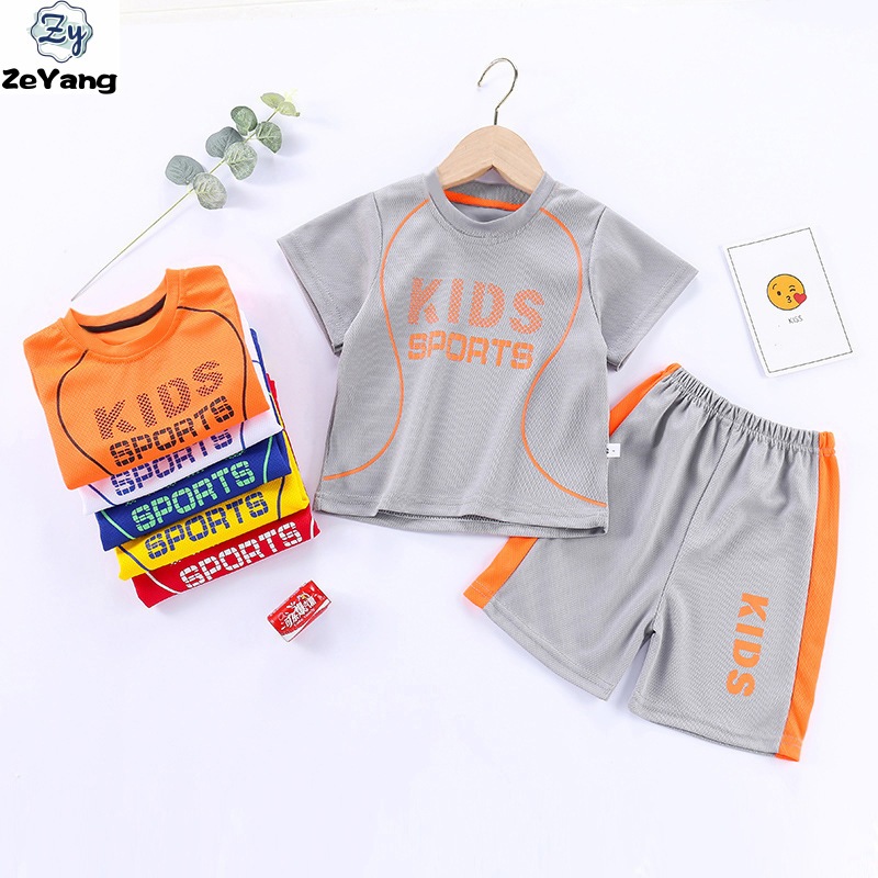 [ZY] ชุดเครื่องแบบกีฬา เสื้อยืดแขนสั้น กางเกงขาสั้น ระบายอากาศ แบบแห้งเร็ว 70-160 ซม. สําหรับเด็กผู้ชาย และเด็กผู้หญิง