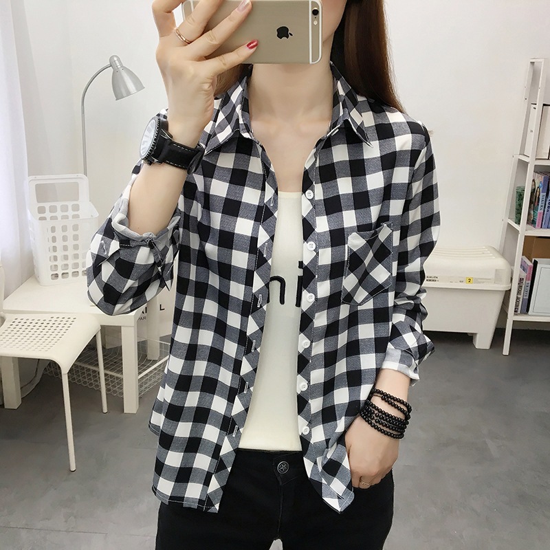 เสื้อเชิ้ตแขนยาว ลายสก๊อต ขนาดใหญ่ หลากสี มี 12 สี