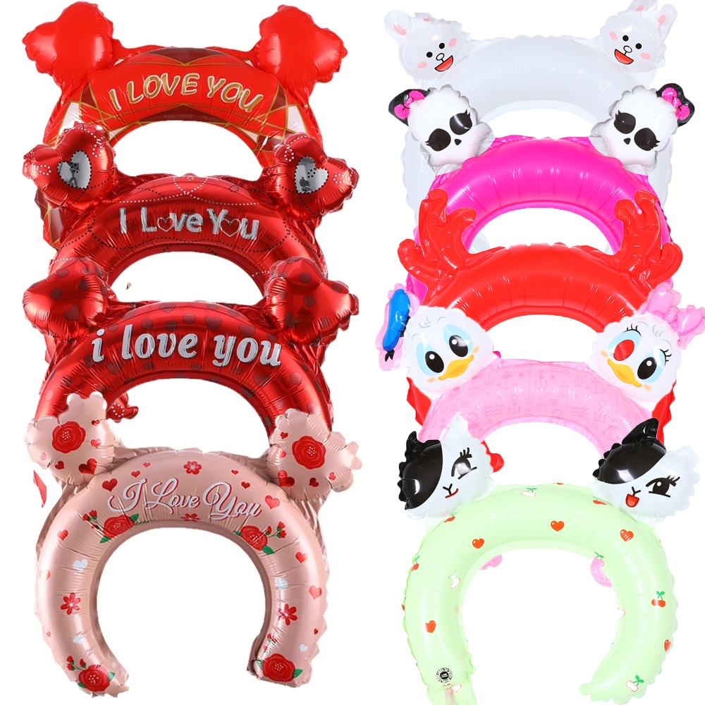 10 ชิ้น ที่คาดผม สีชมพู สีแดง สีขาว I Love You ฟอยล์ พองลม ลูกโป่งหัว Boppers งานแต่งงาน ปาร์ตี้ วันหยุด แต่งตัว งานเลี้ยงวันเกิด พร็อพถ่ายภาพ