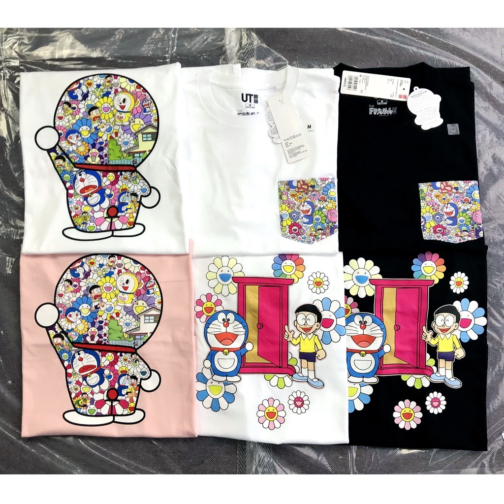 เสื้อยืดแขนสั้น พิมพ์ลายดอกทานตะวัน Murakami x Doraemon x Uniqlo สําหรับคู่รัก