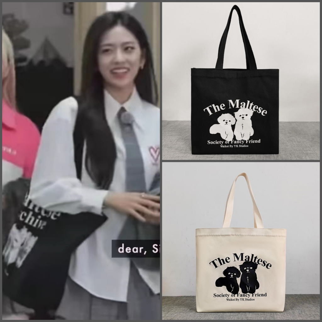 WAIKEI Maltese Dog Printing Tote Bag Canvas Shoulder Shopping Bag