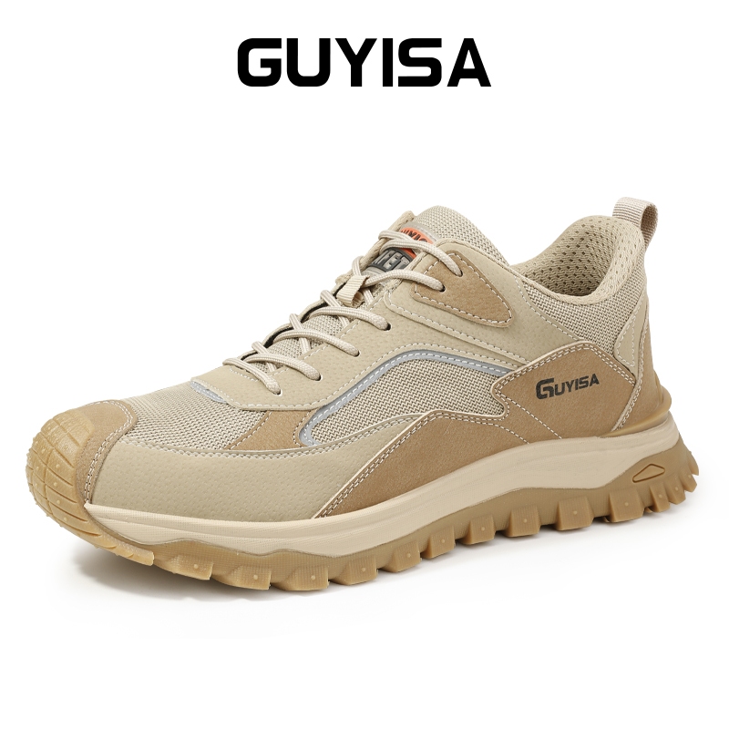 Guyisa รองเท้าเซฟตี้ หัวเหล็ก ป้องกันการกระแทก ระบายอากาศ น้ําหนักเบา กันลื่น สีน้ําตาล CN37-45 3153