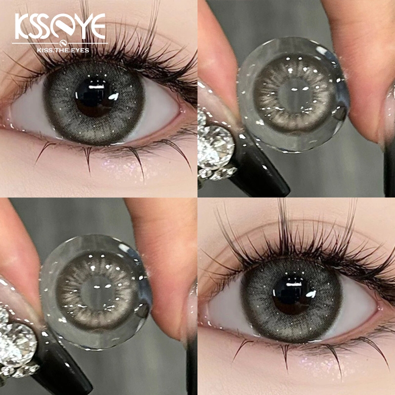 Ksseye คอนแทคเลนส์สายตาสั้น ตาตุ๊กตา สีเทา 14.5 มม. สําหรับนักเรียน ผู้ชาย และผู้หญิง 2 ชิ้น
