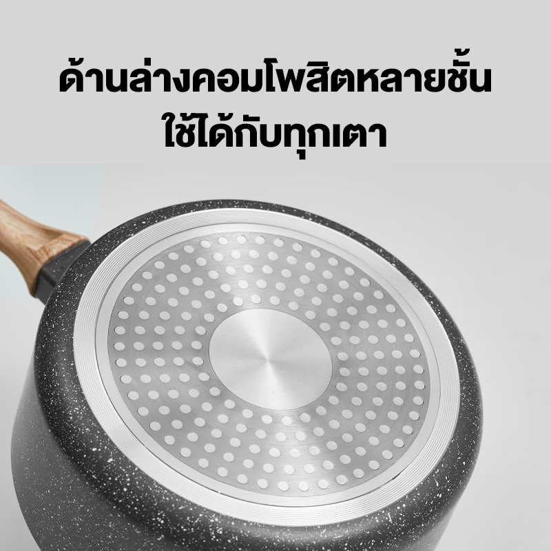 Ecowin หม้อซุป กระทะหินอ่อน ด้ามไม้ ขนาดเล็ก ไม่ติดหม้อ เหมาะสำหรับเตาแม่เหล็กไฟฟ้า และเตาแก๊ส ขนาด 16/18/20 ซม. thumbnail 7