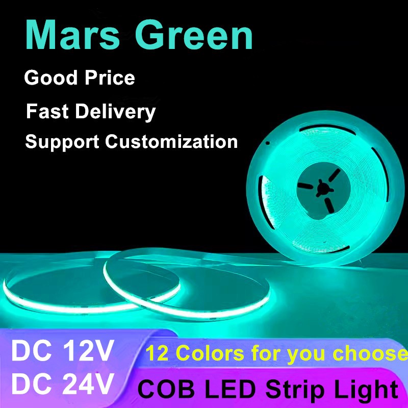 แถบไฟ LED COB ยืดหยุ่น DC12V 24V ความหนาแน่นสูง สําหรับตกแต่ง สีแดง เขียว ชมพู เหลือง ฟ้า ขาว ส้ม