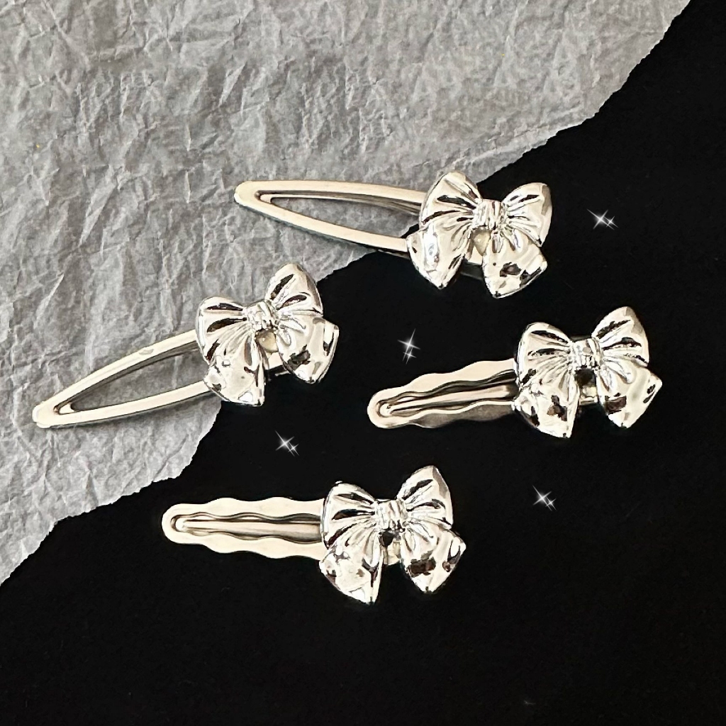 กิ๊บติดผม ประดับโบว์ สีเงิน สไตล์เกาหลี เหมาะกับของขวัญวันเกิด สําหรับนักเรียนหญิง y2k
