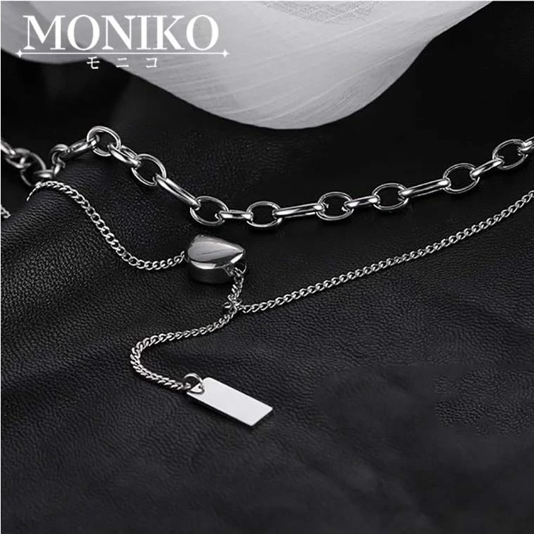 MONIKO สร้อยคอโซ่ยาว สองชั้น สีเงิน เข้ากับทุกการแต่งกาย สําหรับผู้ชาย และผู้หญิง thumbnail 6