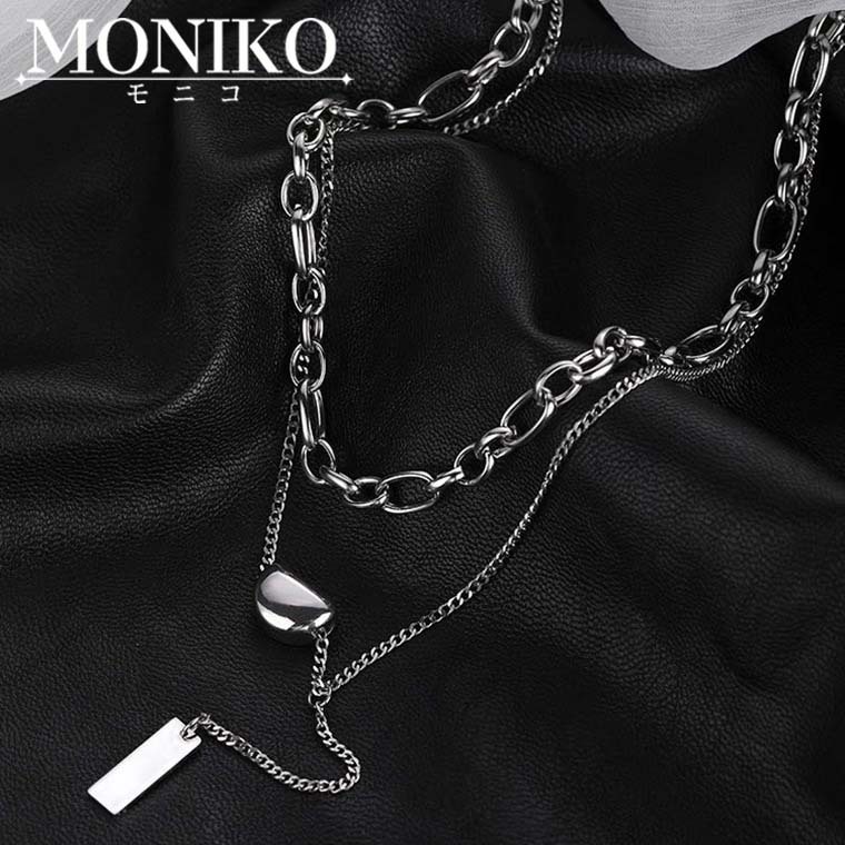 MONIKO สร้อยคอโซ่ยาว สองชั้น สีเงิน เข้ากับทุกการแต่งกาย สําหรับผู้ชาย และผู้หญิง thumbnail 5