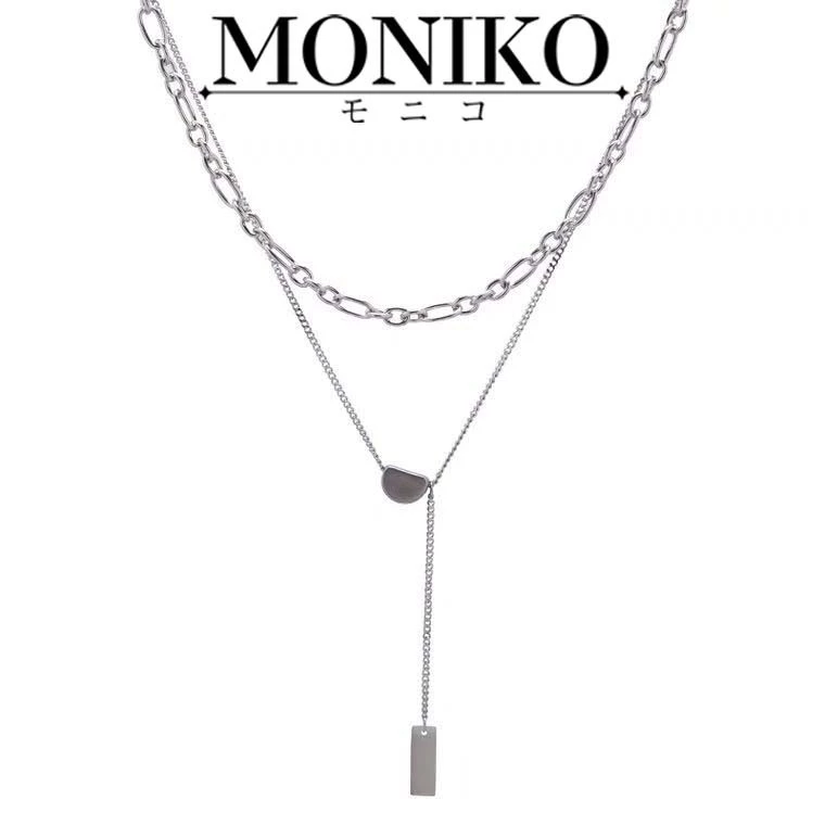 MONIKO สร้อยคอโซ่ยาว สองชั้น สีเงิน เข้ากับทุกการแต่งกาย สําหรับผู้ชาย และผู้หญิง thumbnail 7