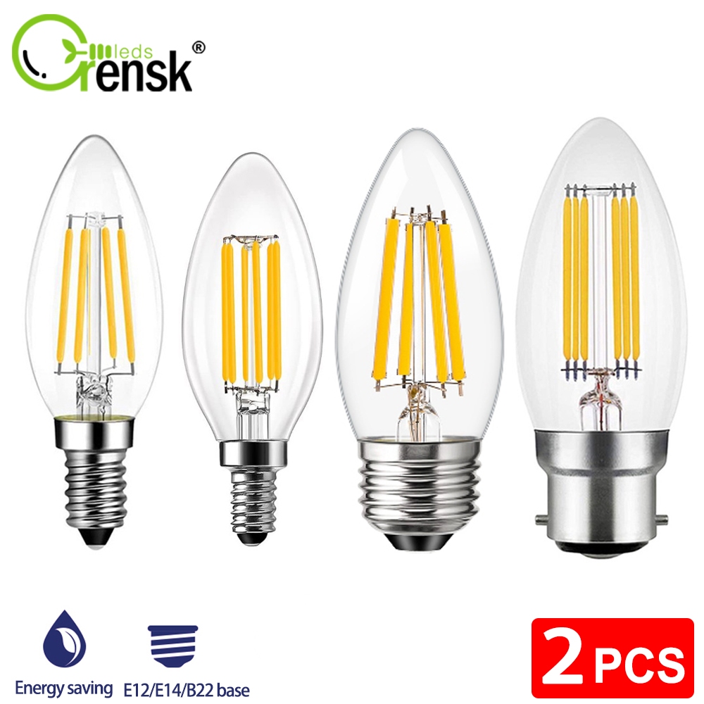 หลอดไฟโคมไฟระย้า Led 220V C35 6000k E27 E14 B22 4 6 วัตต์ สีขาว สไตล์วินเทจ สําหรับตกแต่งสวน ในร่ม กลางแจ้ง 2 ชิ้น