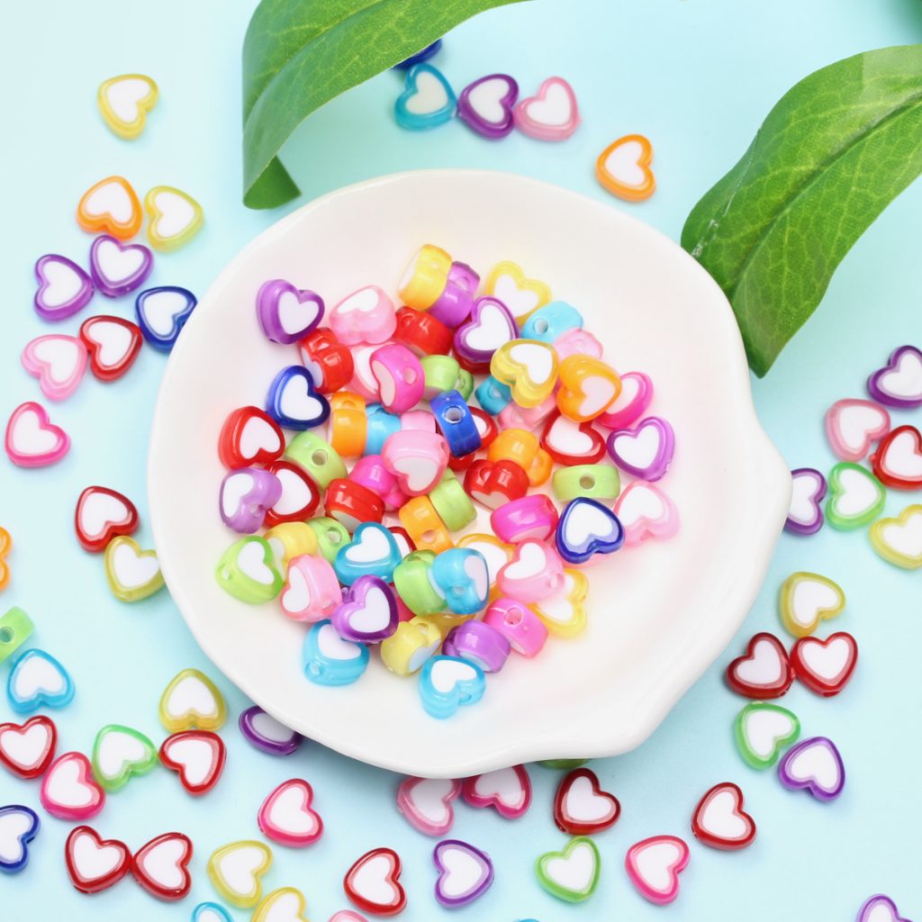 ลูกปัดอะคริลิค รูปหัวใจ สองสี 50 ชิ้น 150 ชิ้น สําหรับทําเครื่องประดับ DIY – โปรปัง