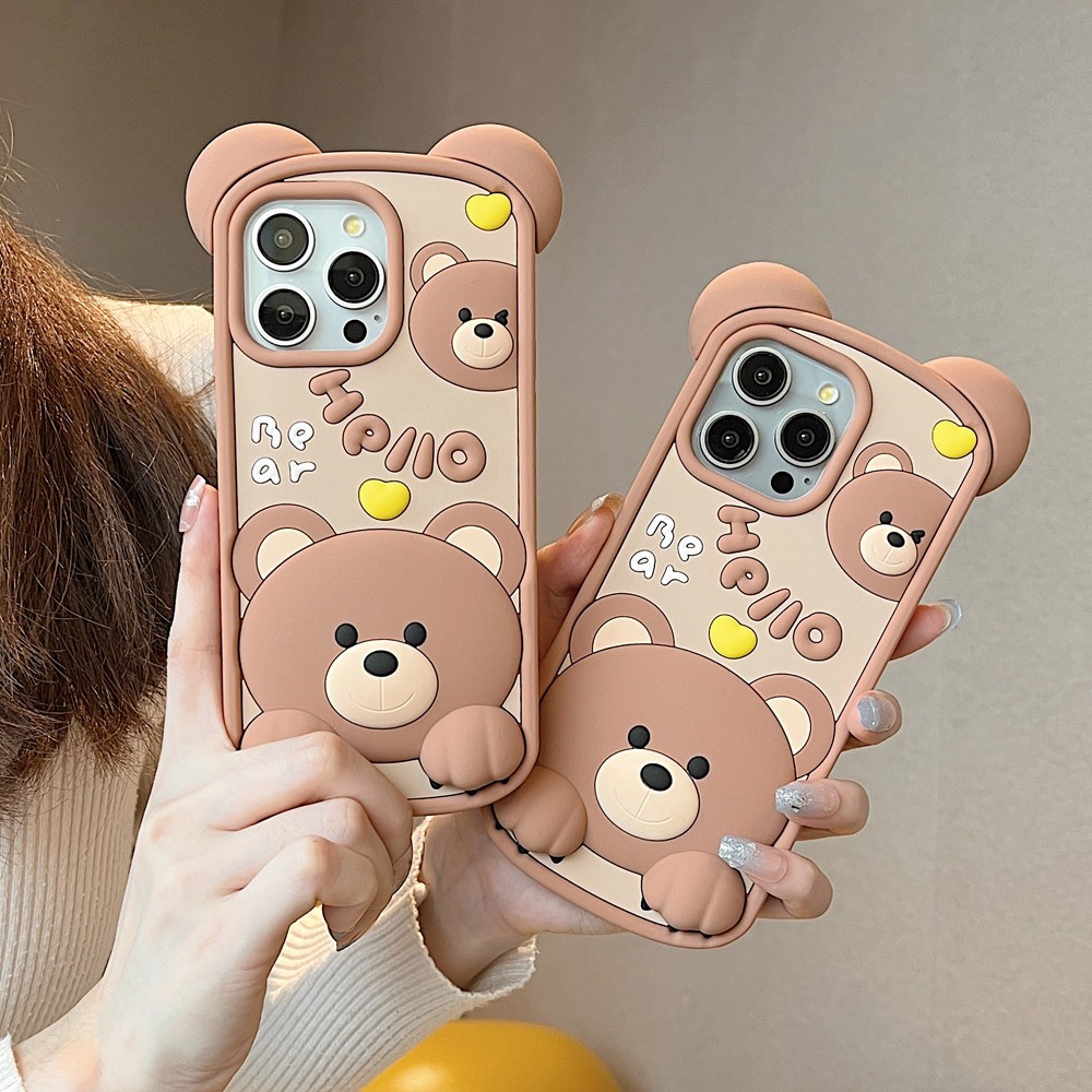 เคสโทรศัพท์มือถือ ซิลิโคนนิ่ม ลายการ์ตูนหมีเฮลโล เท็ดดี้ 3D สําหรับ Iphone 11 12 13 14 15 Pro max plus