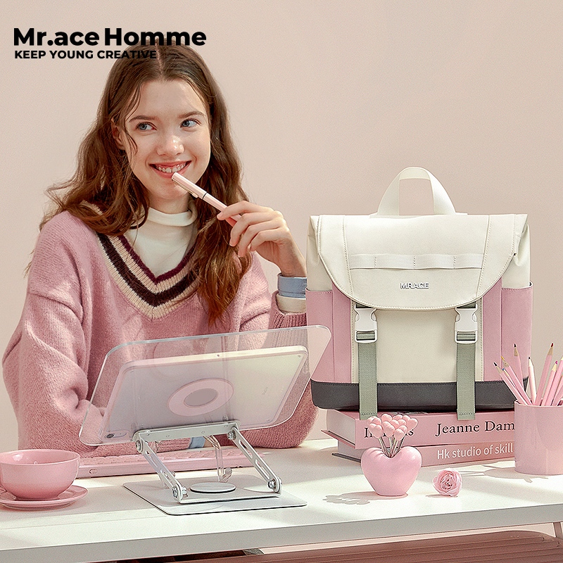 Mr.ace Homme ใหม่ กระเป๋าเป้สะพายหลัง กระเป๋านักเรียน แฟชั่นเรียบง่าย สําหรับเด็กผู้หญิง มัธยมต้น