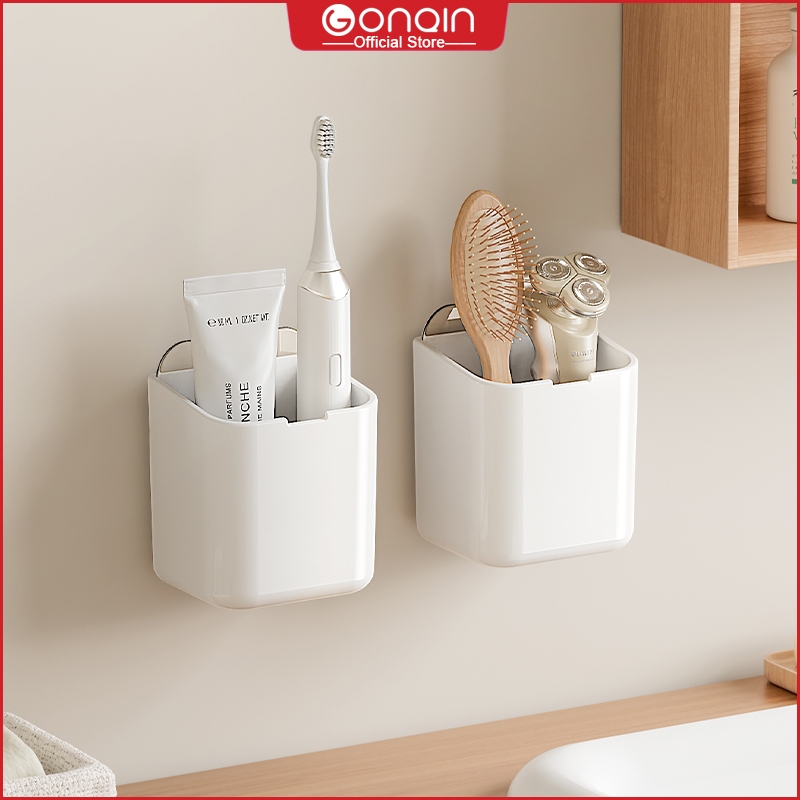 GONQIN กล่องเก็บของในห้องน้ํา กล่องเก็บของติดผนัง ยาสีฟัน แปรงสีฟัน กล่องเก็บหวี