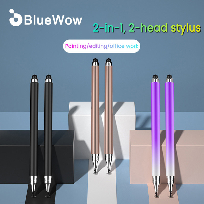 Bluewow 2 in 1 ปากกาสไตลัสซิลิโคน แบบสองหัว สําหรับวาดภาพ วิดีโอ โทรศัพท์ แท็บเล็ต ปากกา