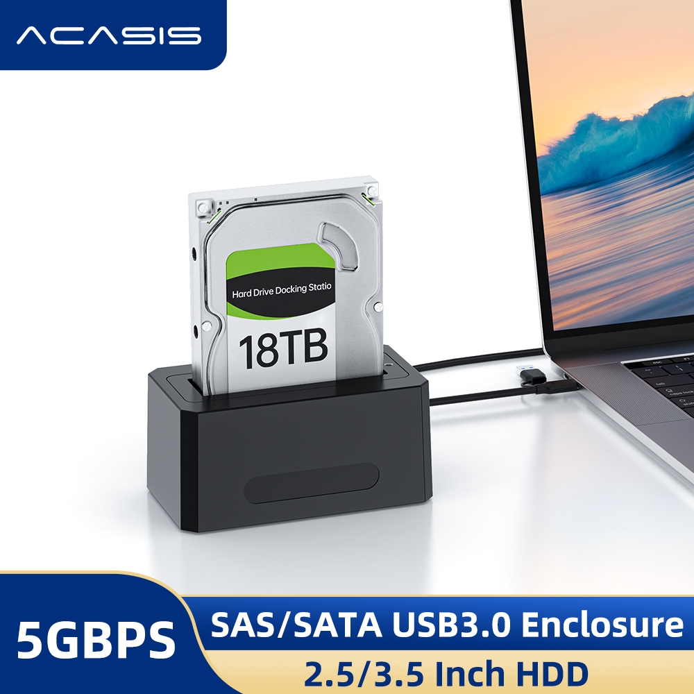 Acasis SAS/SATA เป็นอะแดปเตอร์ USB 3.0 2.5/3.5 นิ้ว ภายนอก SAS Enclosure พร้อมสาย USB-C เป็น USB-A/C HDD SSD Enclosure พร้อมอะแดปเตอร์พาวเวอร์ 12V/2A รองรับสูงสุด 18TB(EC-5351)