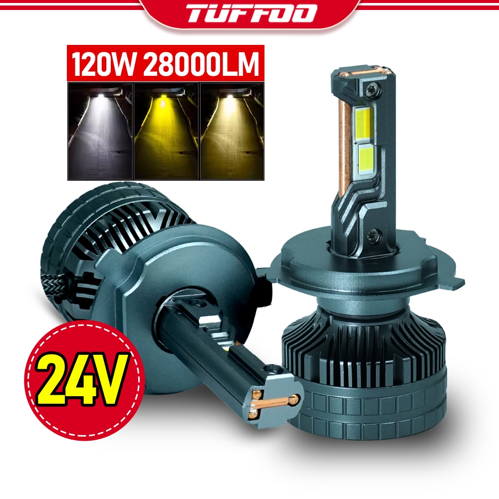 Tuffoo หลอดไฟหน้ารถบรรทุก LED 24V 120W 28000LM H4 9003 H7 H1 D2H 6000K 3000K 4300K - (T63) 3 สี 2 ชิ